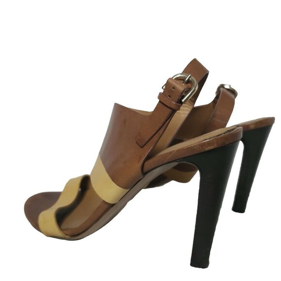 CHLOE Women's Brown & Camel Leather Ankle Strap Buckle Sandal Heels Size 6/37 - Picture 2 of 16